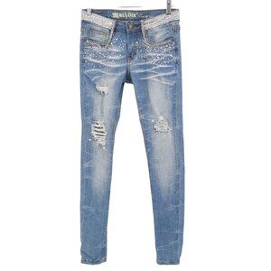 Machine Nouvelle Mode Embellished Jeans Women 26 Bling Glam Edgy Street Rock